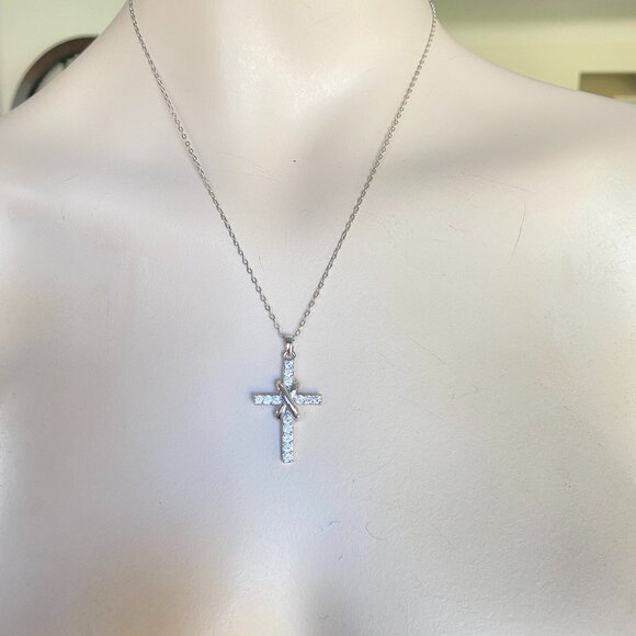 FAC Infinity Knot Cross Silver Tone Crystal Necklace - Picture 2 of 7